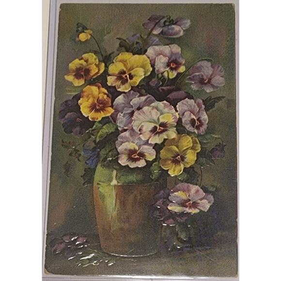 Lot Of Five Vintage Antique Embossed Postcards Flowers - Picture 2 of 11
